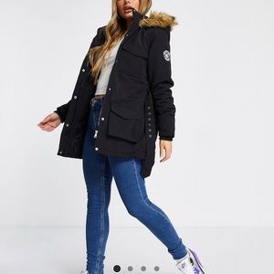 Brave Soul Pam Pocketed Coat w/ Faux Fur Trim Hood